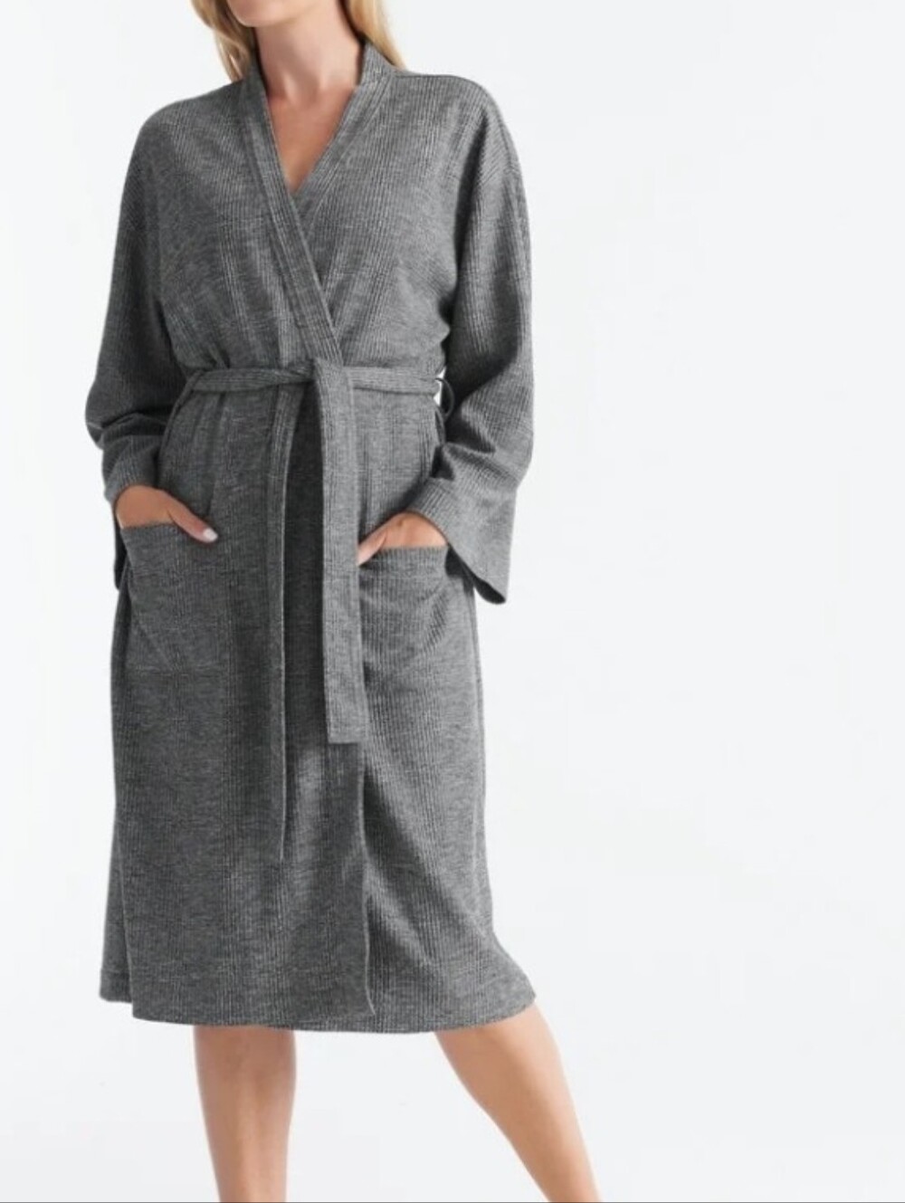 Knix Dark Grey Waffle Knit Lounge Robe with Pockets